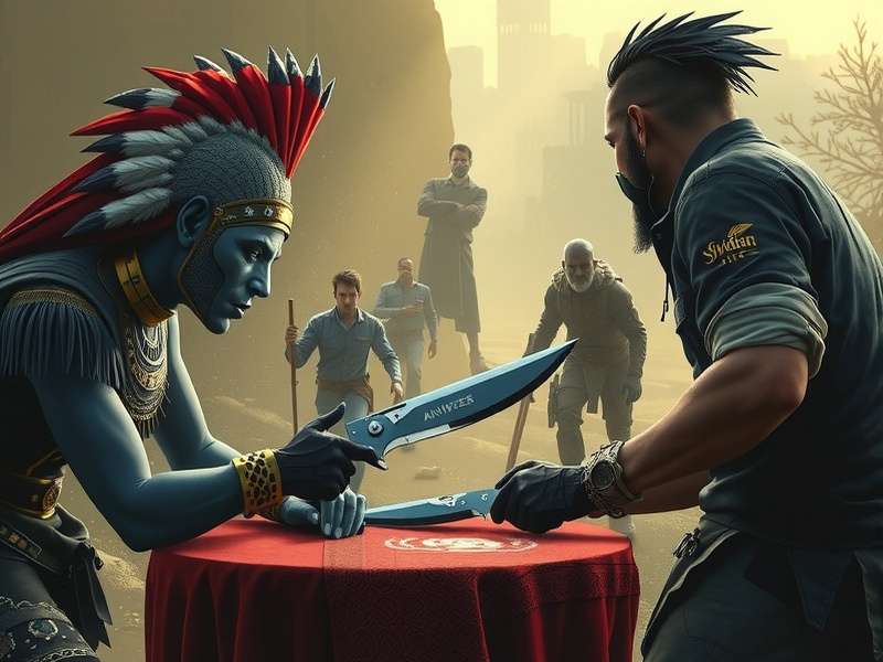 Knives Out 2019 gameplay screenshot showing intense combat in a urban environment