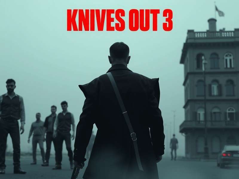 Speculative concept art for Knives Out 3 setting - a modern glass mansion in snow