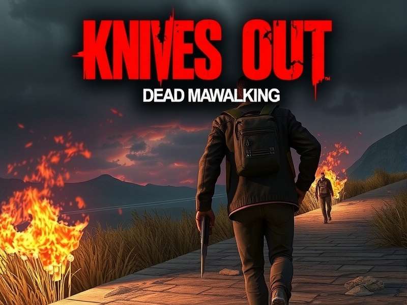 Intense gameplay scene from Knives Out Dead Man Walking mode showing a player in a tactical stance