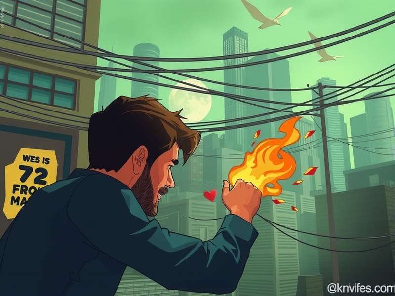 A dramatic overhead shot of a mysterious mansion setting with a knife symbol on a table, evoking the Knives Out sequel atmosphere