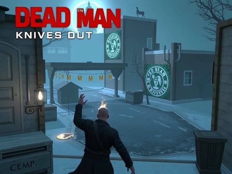 Dramatic scene from Dead Man Knives Out showing a shadowy figure and glowing knives