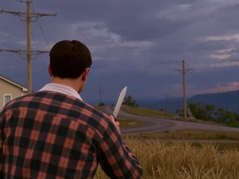 A dramatic scene from the film Knives Out showing the Thrombey mansion