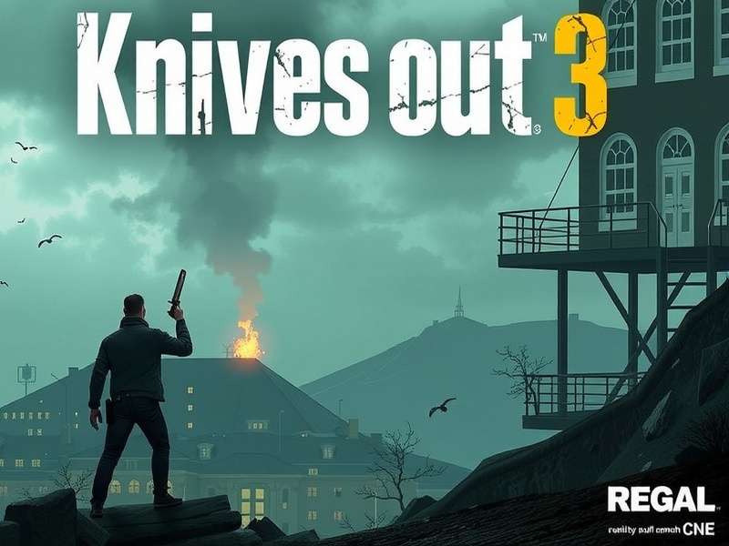 Knives Out 3 Regal release mystery concept art featuring Benoit Blanc silhouette