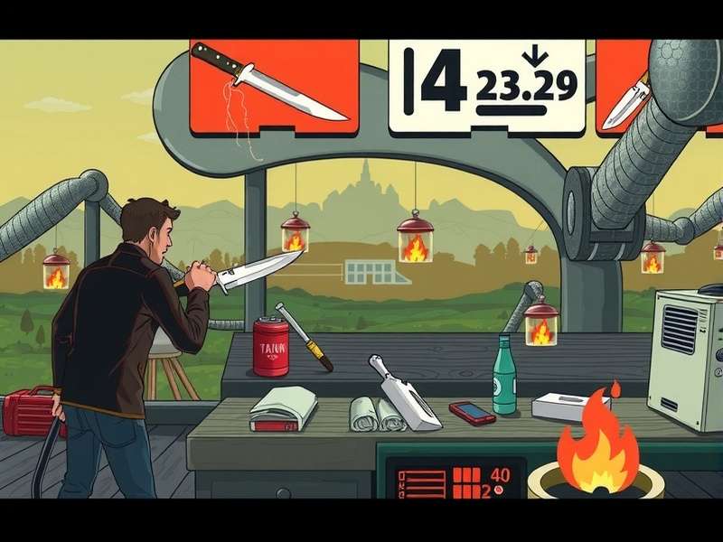 Knives Out battle royale gameplay action scene with weapons and terrain