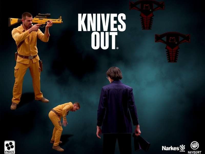 Knives Out franchise montage featuring Benoit Blanc, the Glass Onion set, and Knives Out game action scenes